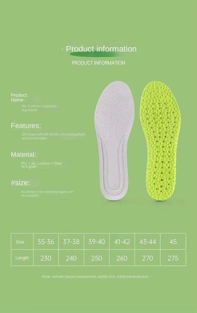 Height Increase Insoles - Breathable Mesh Shock Absorption Shoe Pads with Air Cushion